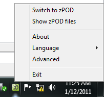 ZPOD tray icon on host computer